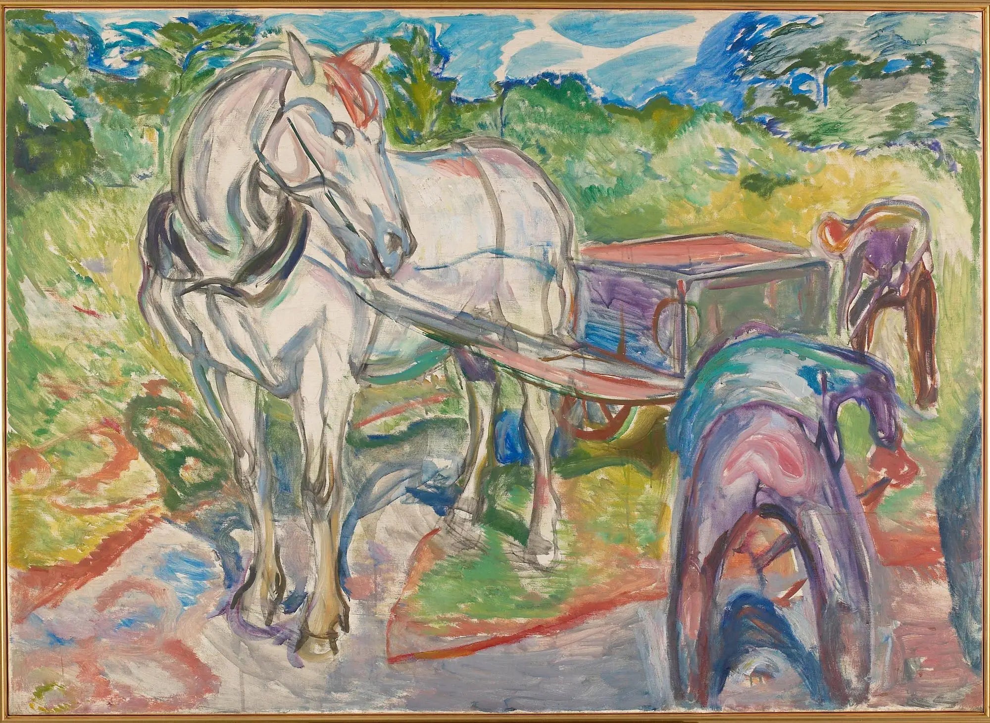 Hommes creusant avec cheval et char - Edvard Munch image 1 reproduction de peinture à l’huile