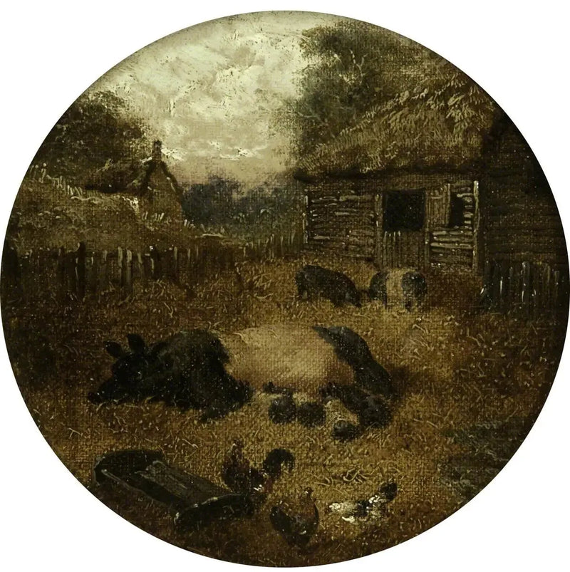 Huit scènes de ferme circulaires (1. Cochons ; 2. Jument et poulain ; 3. Vaches ; 4. Moutons ; 5. Poulets ; 6. Canards ; 7. Lapins ; 8. Âne) - John Frederick Herring, Sr.