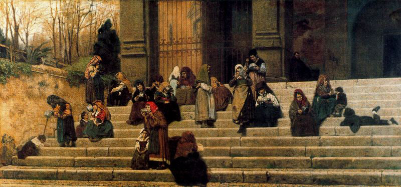 Impressions de Rome (Les pauvres sur les marches du couvent de l’Ara Caeli à Rome) - Federico Zandomeneghi
