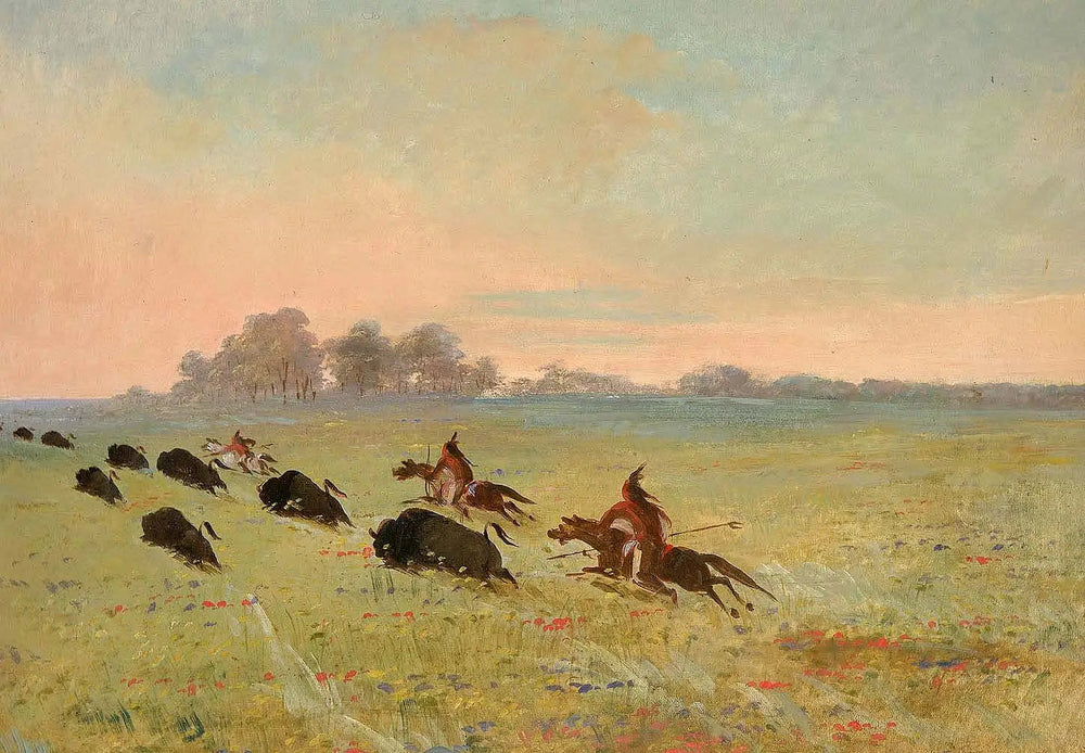Indiens Comanches chassant le bison - George Catlin image 1 copie peinte à la main à l’huile