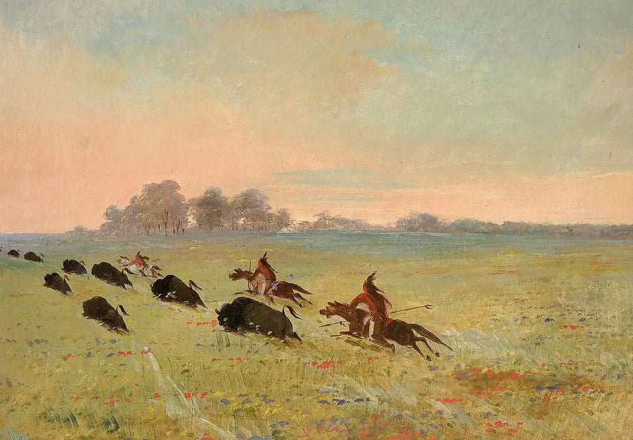 Indiens Comanches chassant le bison - George Catlin