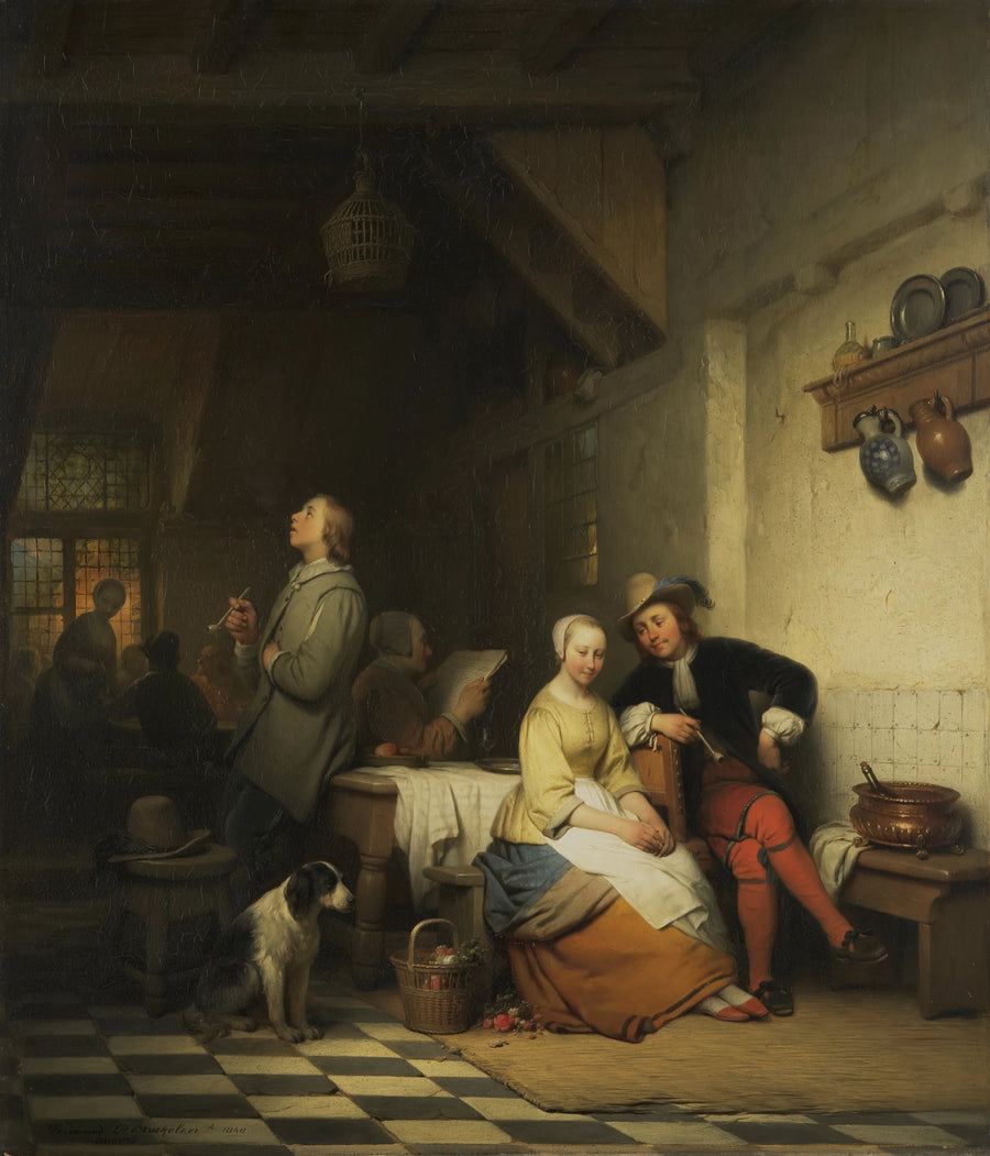 Intérieur d'auberge avec personnages en costume du XVIIe siècle. - Ferdinand de Braekeleer l'Ancien