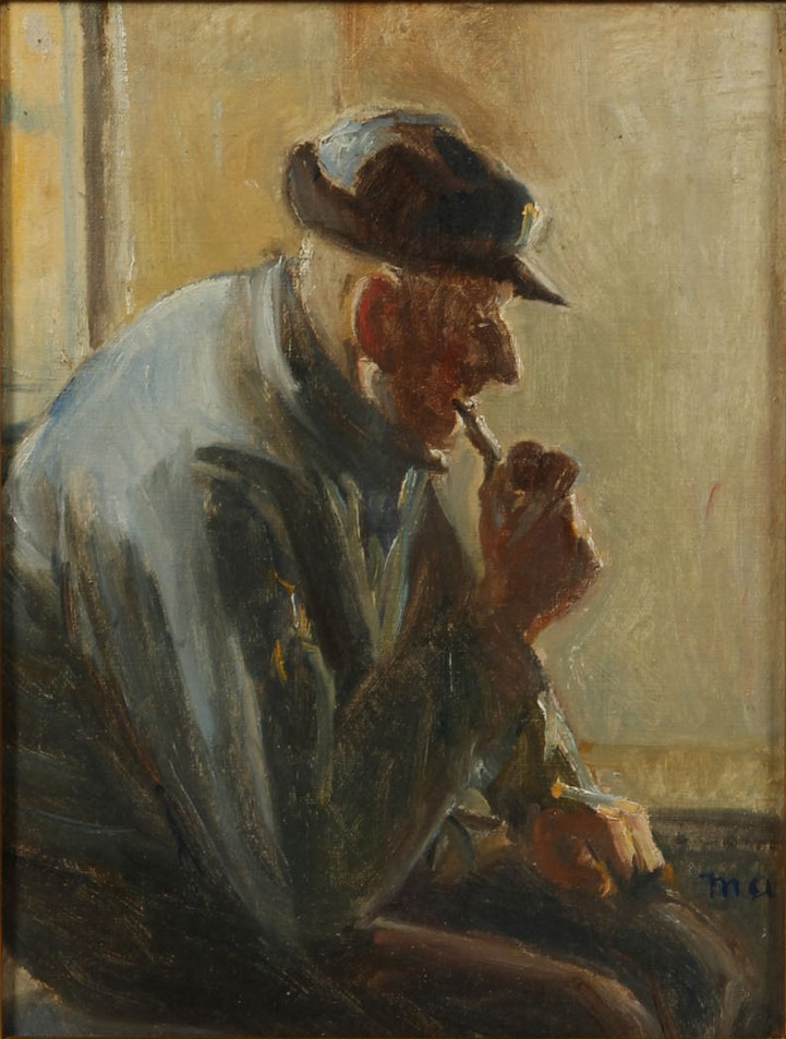 Intérieur avec un pêcheur fumant la pipe. - Michael Peter Ancher