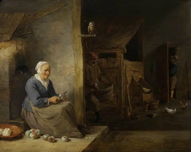 Intérieur, avec une vieille femme épluchant des pommes - David Teniers le Jeune