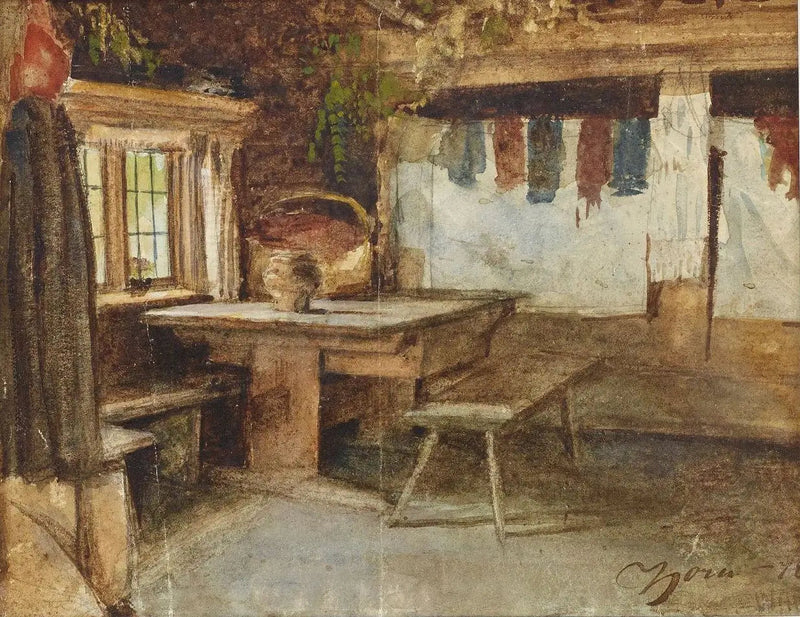 Intérieur d'un chalet à Mora - Anders Zorn