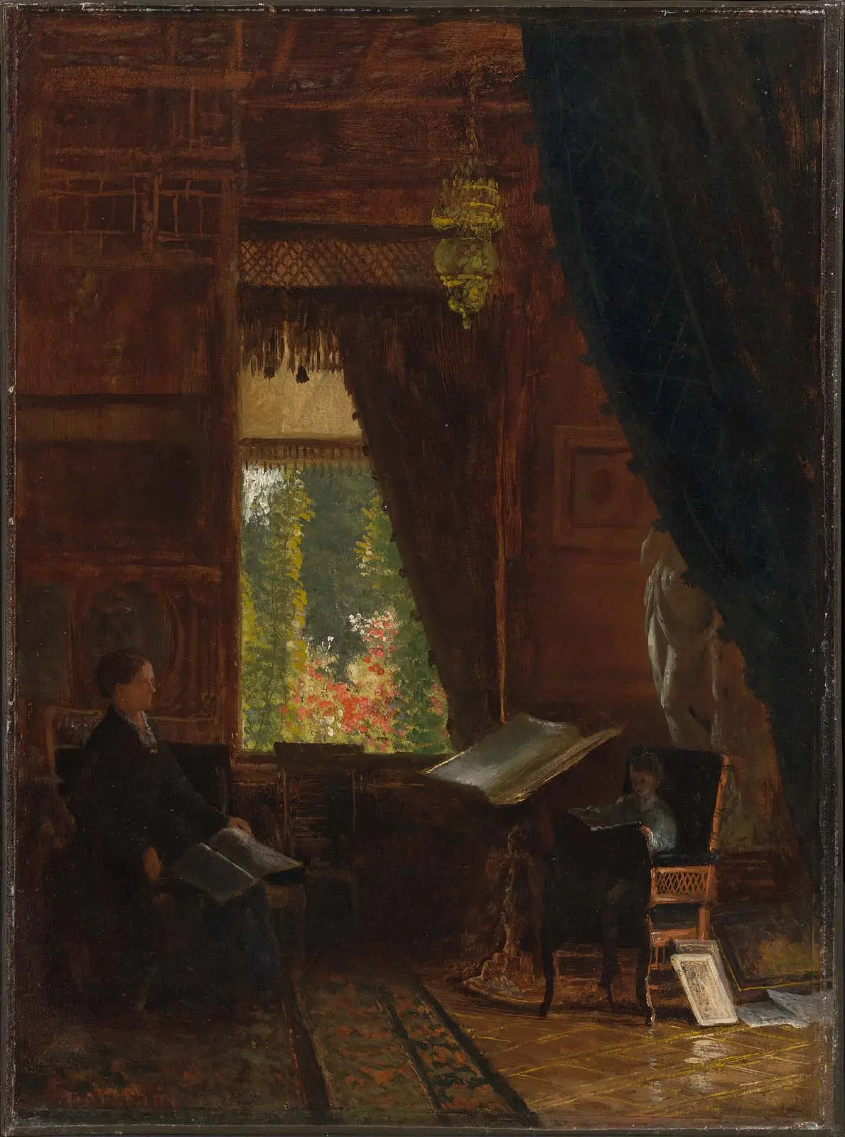 Intérieur d'une bibliothèque - Albert Bierstadt image 1 copie peinte à la main à l’huile