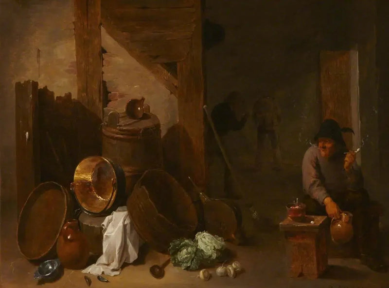 Intérieur de cuisine avec Toper et autres paysans au loin - David Teniers le Jeune