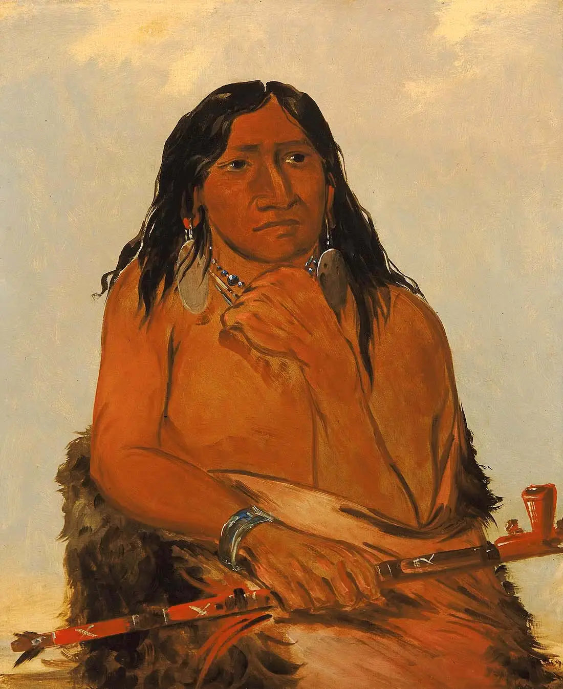 Is-sa-wáh-tám-ah Loup attaché avec des cheveux un chef - George Catlin - Alpha Reproduction
