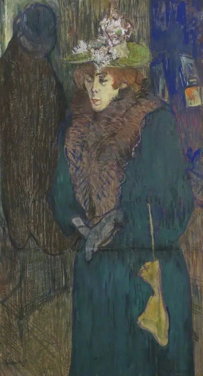 Jane Avril dans l'Entrée du Moulin Rouge, enfilant ses gants - Henri de Toulouse-Lautrec