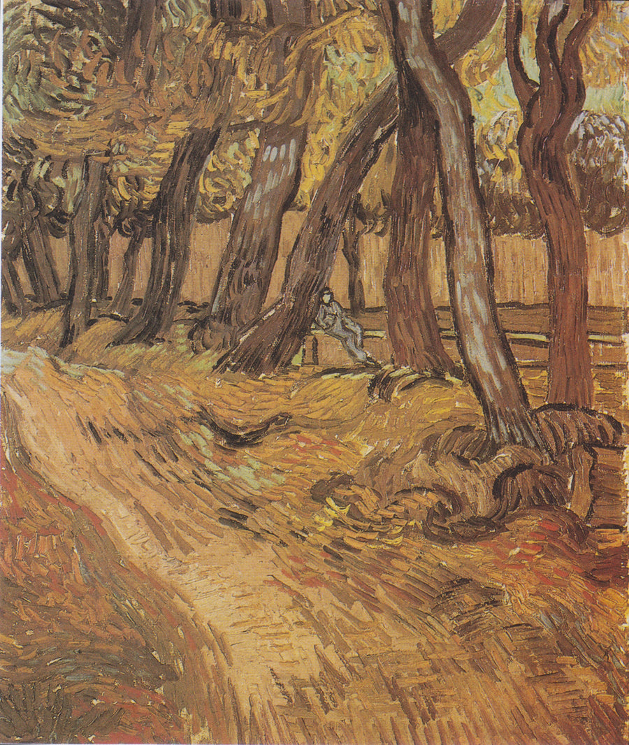 Le Jardin de l’hôpital Saint-Paul avec figure de Vincent van Gogh, F733 JH1845, Kröller-Müller Museum