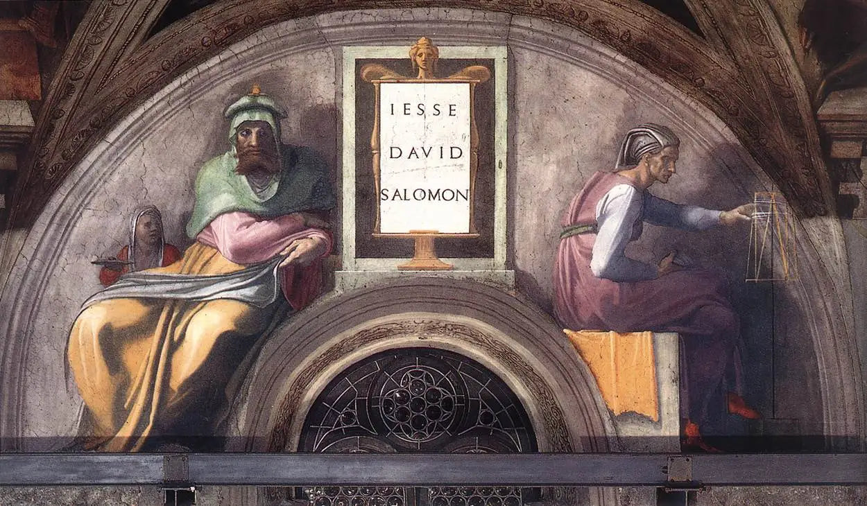 Reproduction du tableau « Jessé, David et Salomon - Michel-Ange » par Alpha Reproduction en peinture à l’huile
