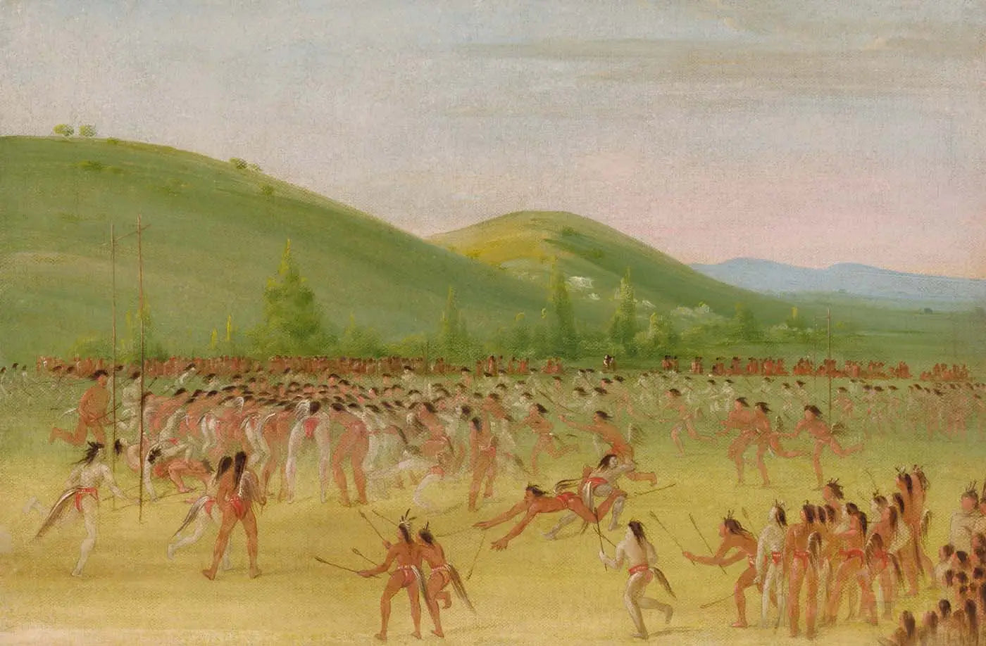 Jeu de balle des Choctaws – Ball Down - George Catlin image 1 copie peinte à la main à l’huile