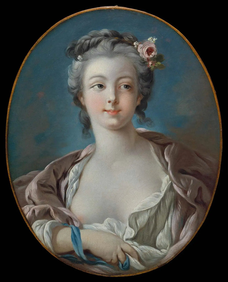 Jeune femme avec fleurs aux cheveux, dite à tort Portrait de Madame Boucher - François Boucher