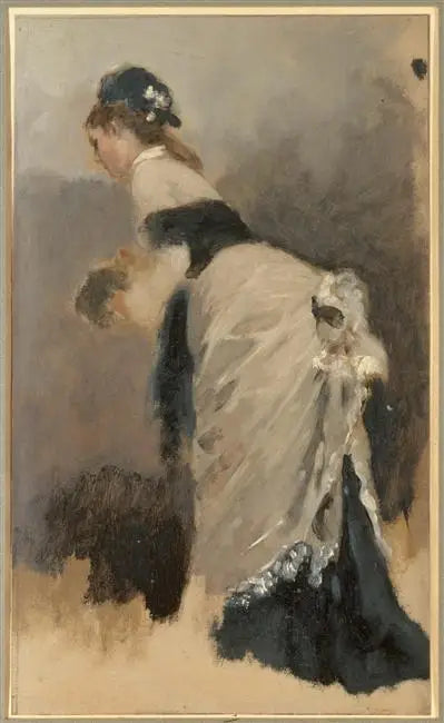 Jeune Femme debout de profil à gauche à l'écharpe et au manchon - Jean Béraud