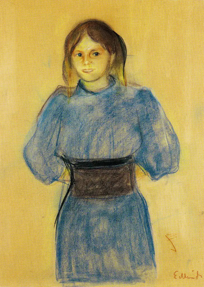 Reproduction du tableau « Jeune Femme en bleu - Edvard Munch » par Alpha Reproduction en peinture à l’huile