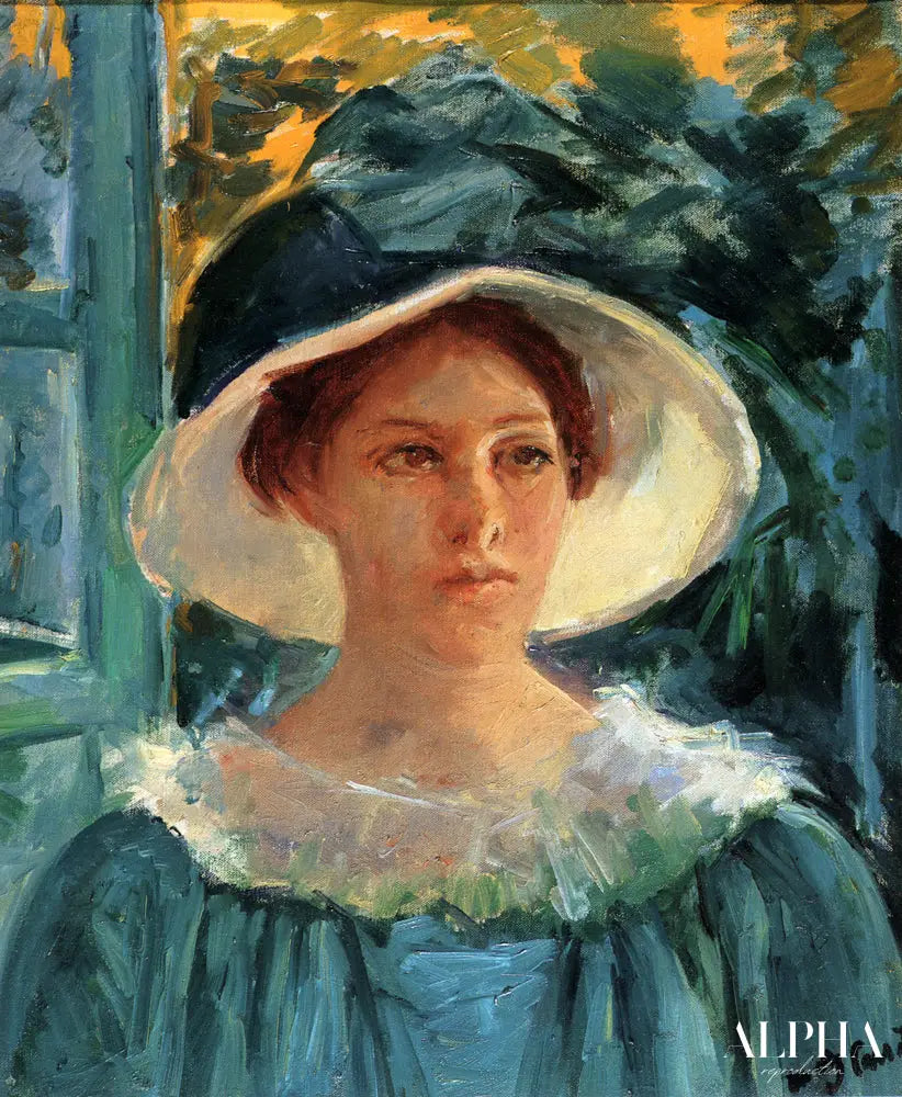 Jeune femme en vert au soleil - Mary Cassatt - Reproductions de tableaux et peintures haut de gamme