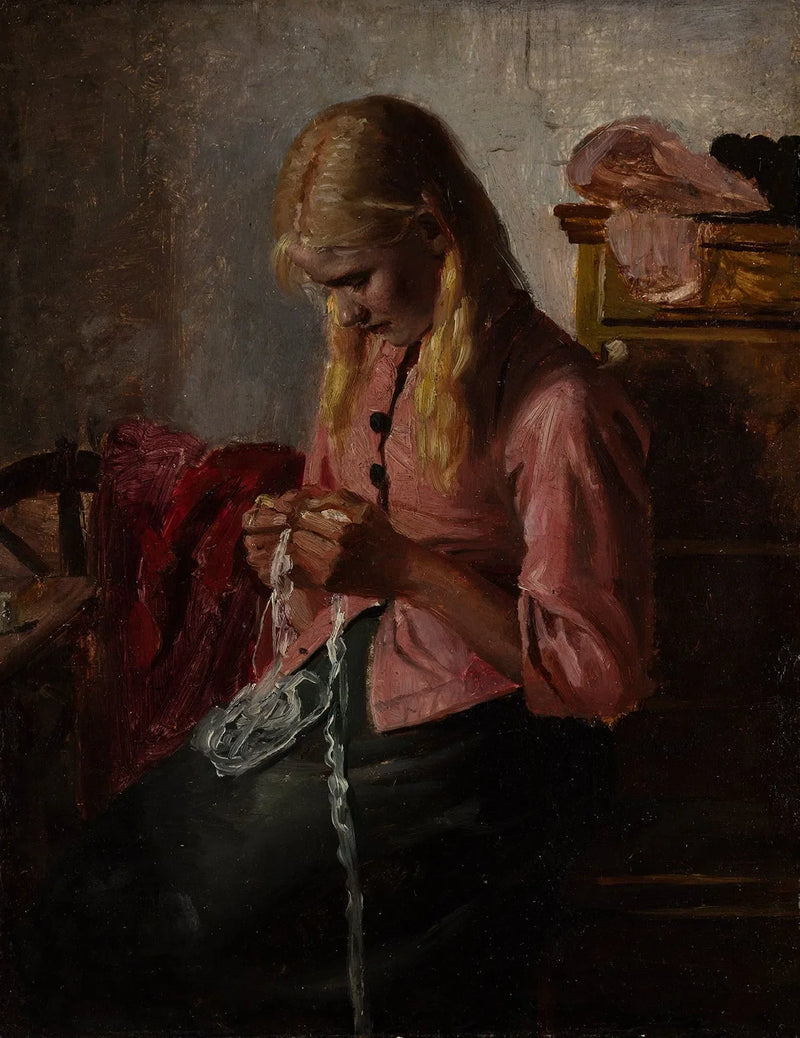 Jeune femme faisant du crochet. Tine, Skagen. - Michael Peter Ancher