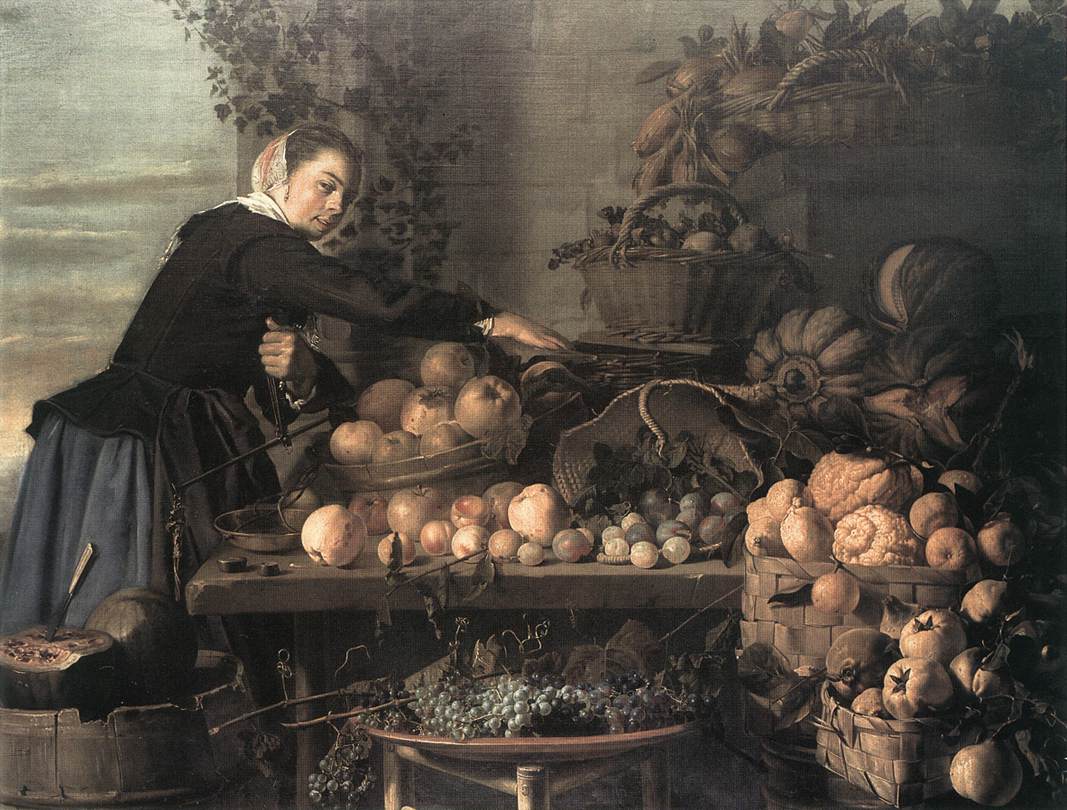 Jeune femme près des fruits et légumes pour la vente - Frans Hals