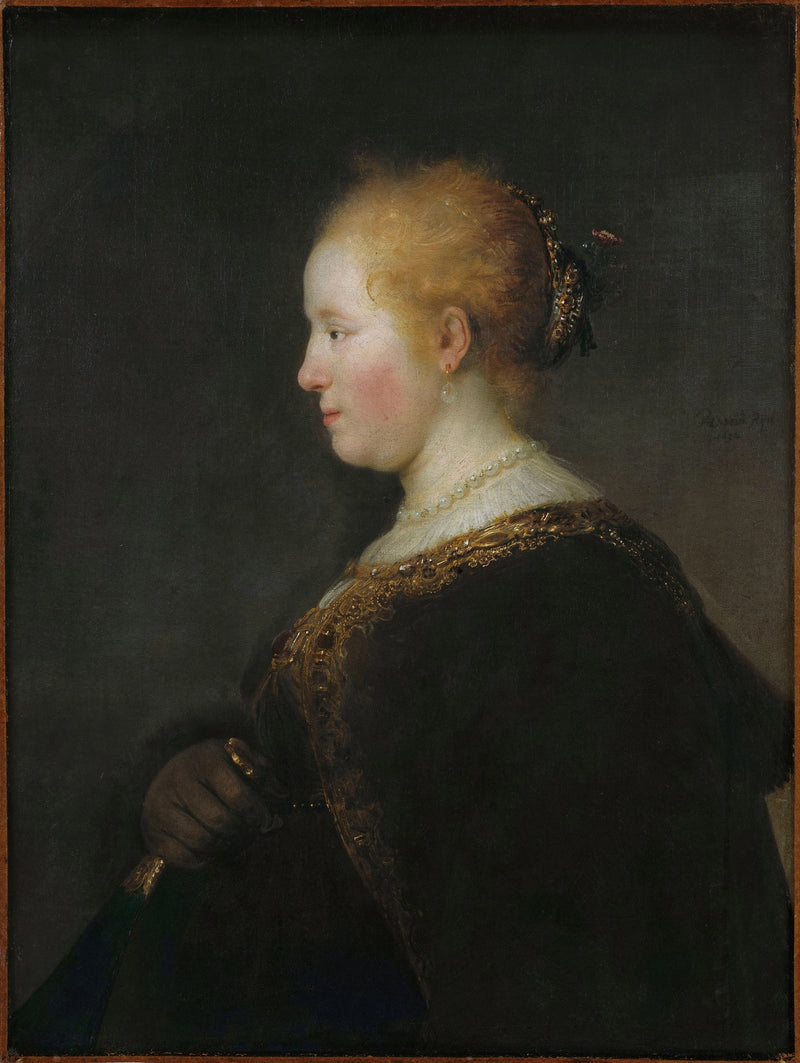 Jeune femme de profil avec éventail – Rembrandt, 1632