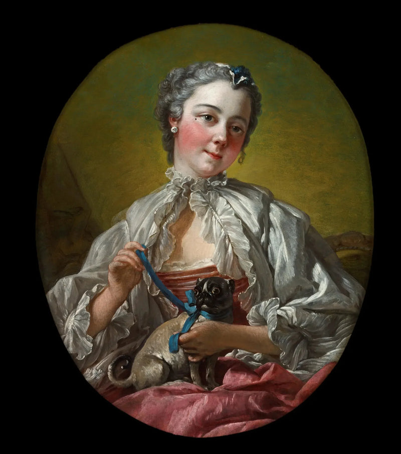 Jeune femme tenant un carlin - François Boucher