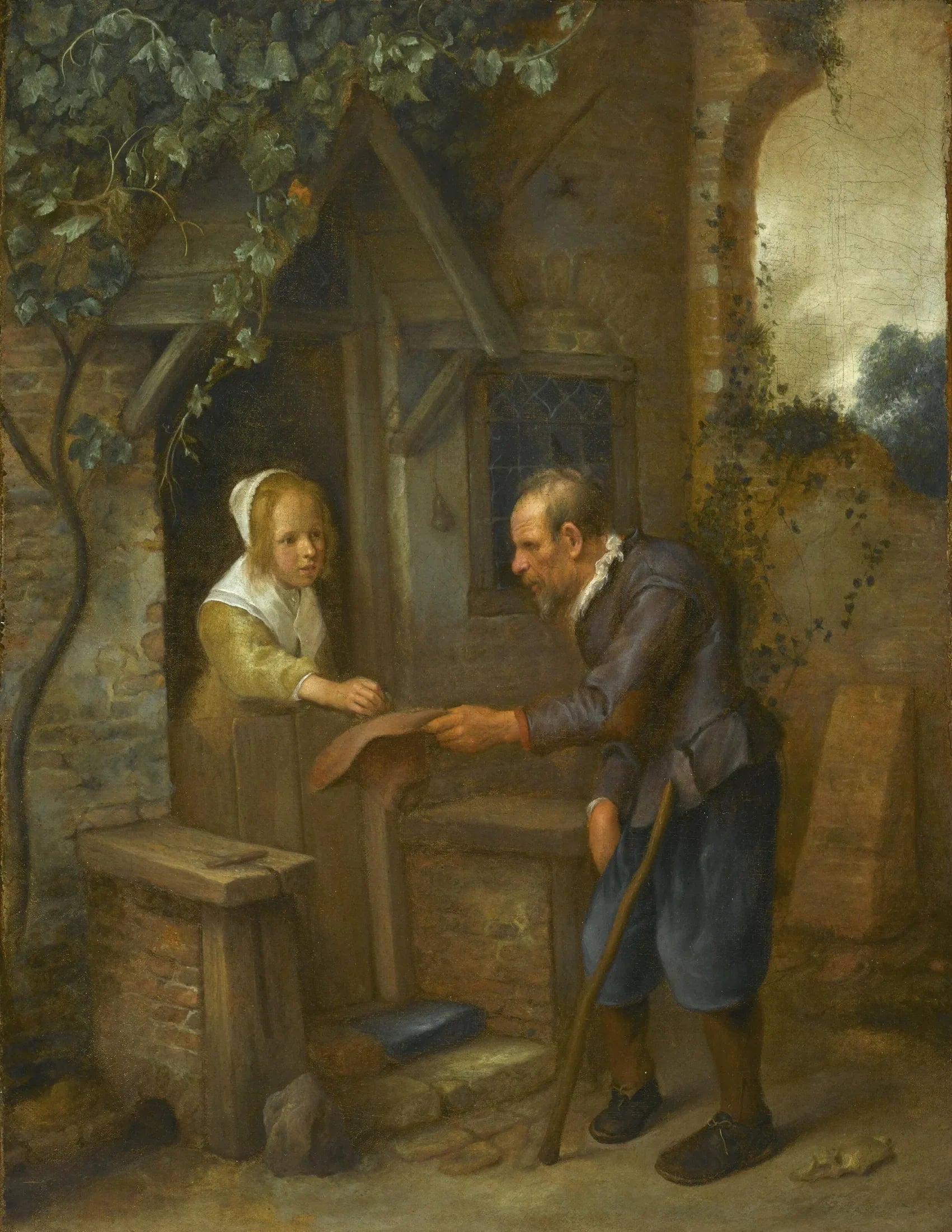 Jeune fille donnant l'aumône à un vieil homme - Jan Steen image 1 reproduction réalisée par Alpha Reproduction