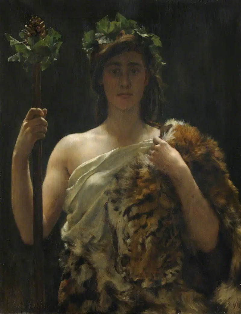 Jeune fille drapée dans une peau de tigre (appelée autrefois Bacchus) - John Collier