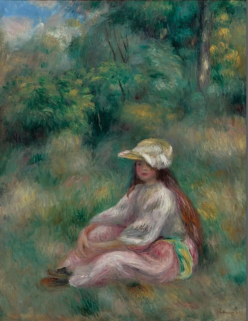 Jeune fille en rose dans un paysage - Pierre-Auguste Renoir
