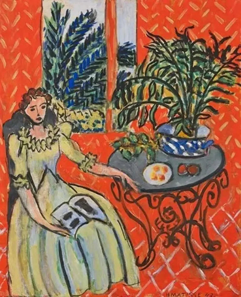 Jeune Fille en vert dans un intérieur rouge - Henri Matisse