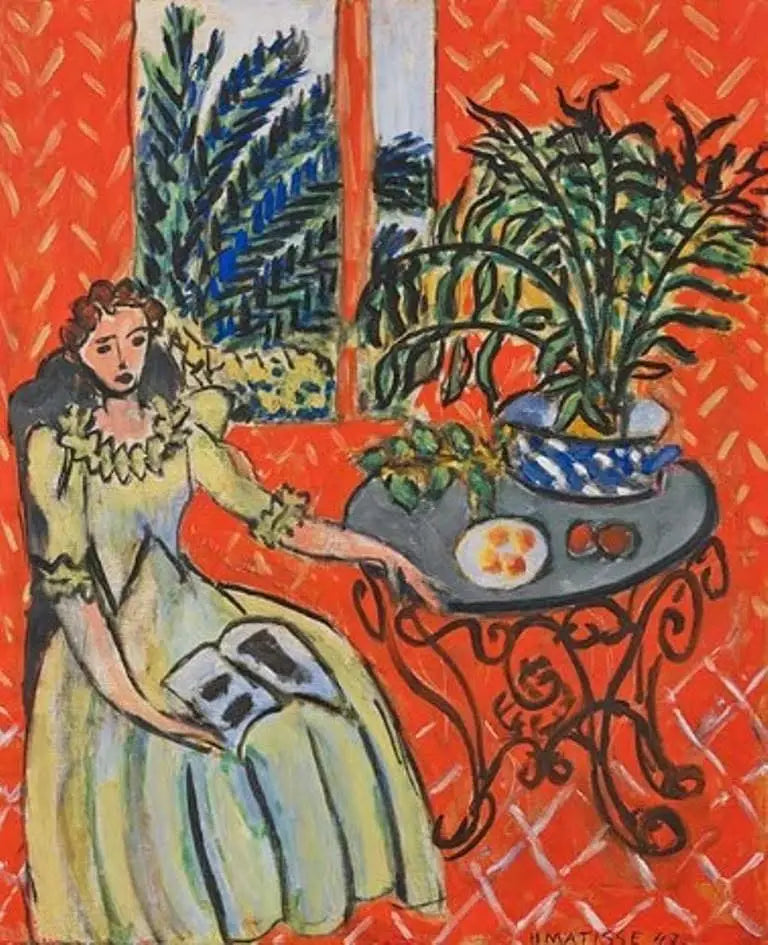 Jeune Fille en vert dans un intérieur rouge - Henri Matisse