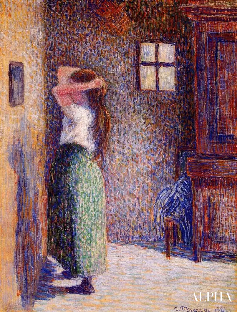 Jeune paysanne à sa toilette - Camille Pissarro - Reproductions de tableaux et peintures haut de gamme