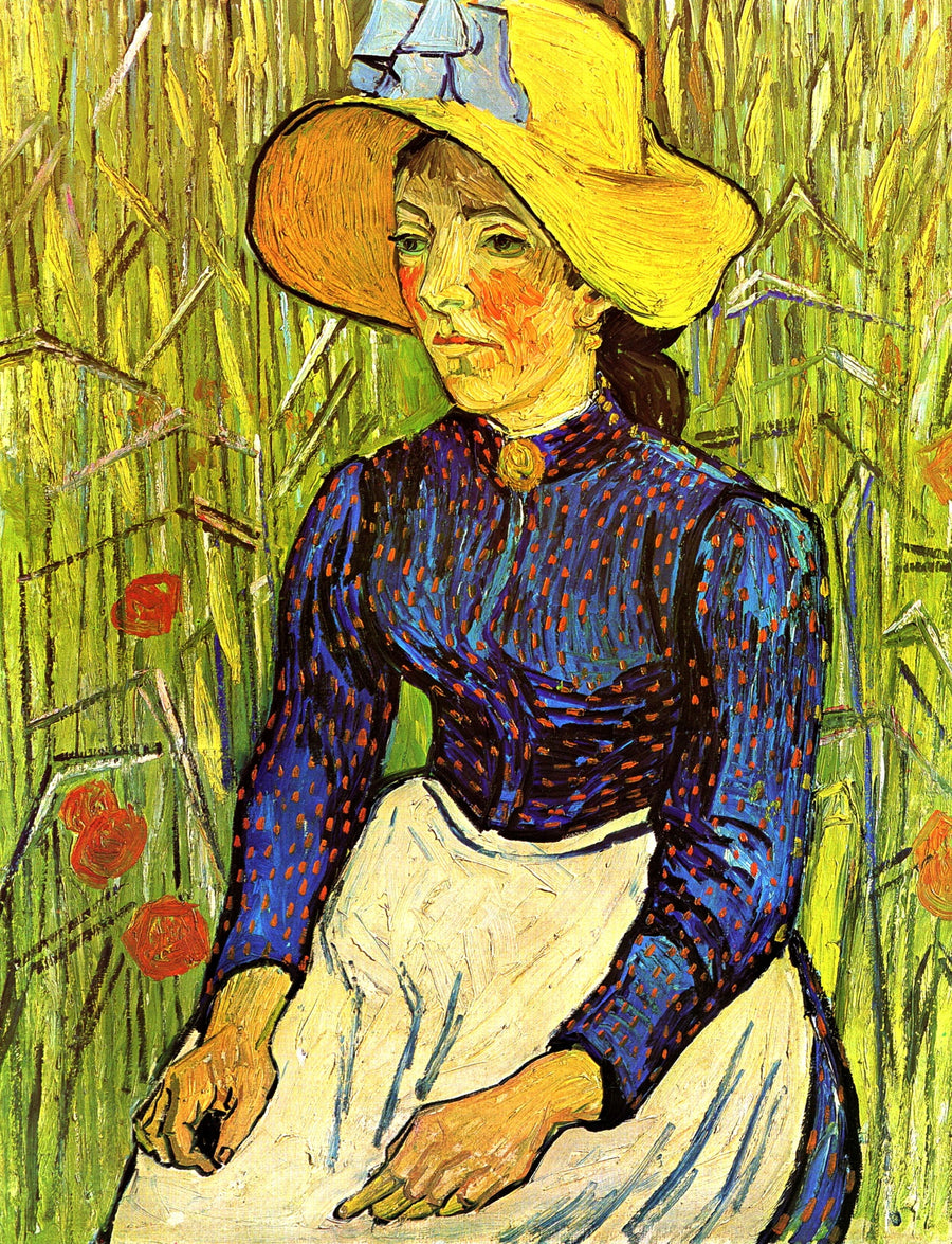 Jeune paysanne au chapeau de paille assise dans les blés – Van Gogh