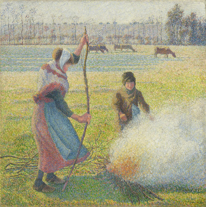 Jeune Paysanne faisant du feu. Gelée blanche - Camille Pissarro