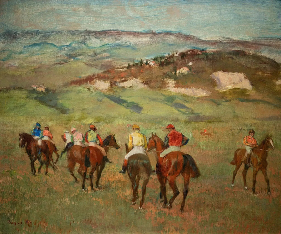 Jockeys à cheval devant les collines lointaines - Edgar Degas