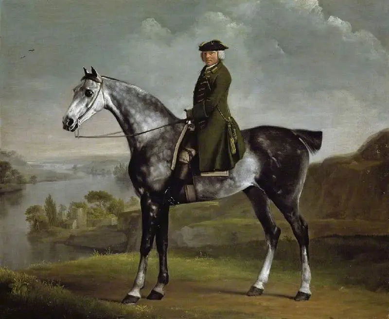 Joseph Smyth Esq, lieutenant de Whittlebury Forest, Northamptonshire, sur un cheval gris pommelé - George Stubbs