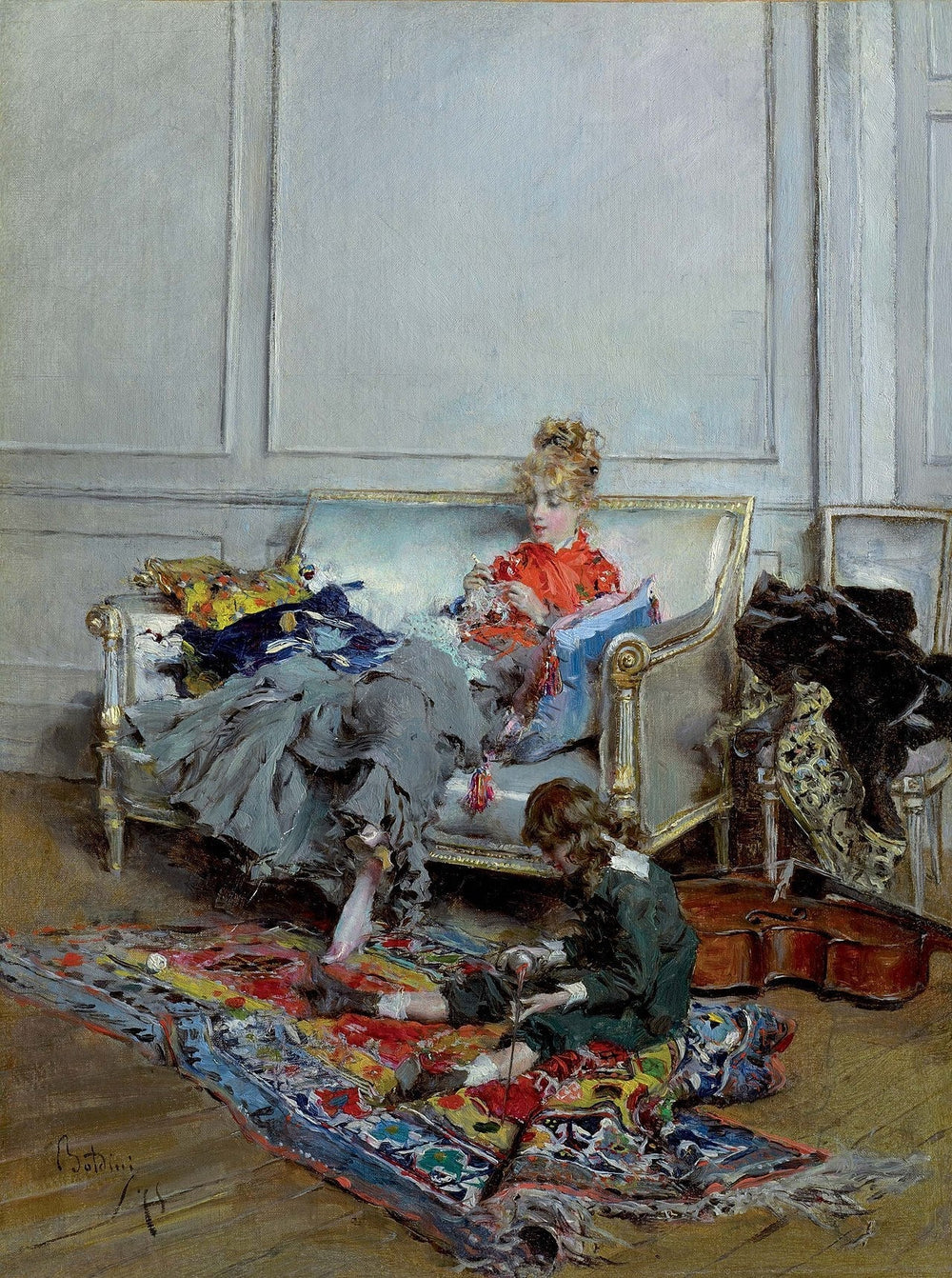 Jours tranquilles ou Jeune Femme au crochet - Giovanni Boldini image 1 reproduction de peinture à l’huile