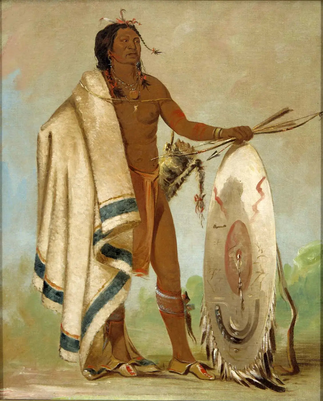 Kotz-a-tó-ah Bouclier fumé un guerrier distingué - George Catlin - Alpha Reproduction