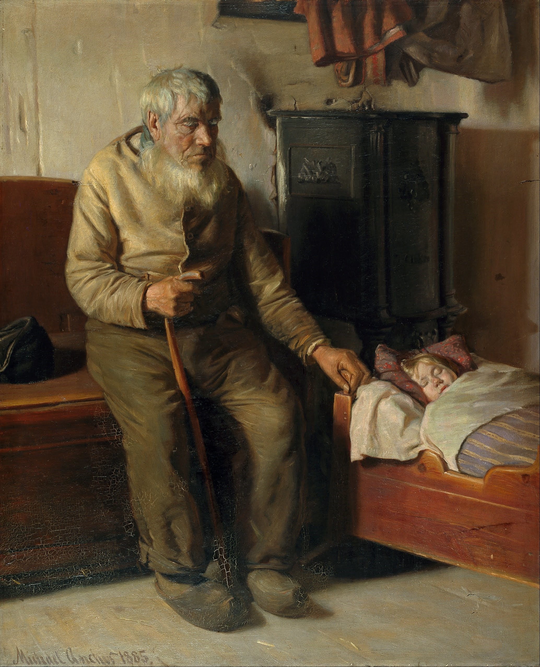 Kristian, aveugle, garde un enfant - Michael Peter Ancher image 1 tableau peint à l’huile sur toile