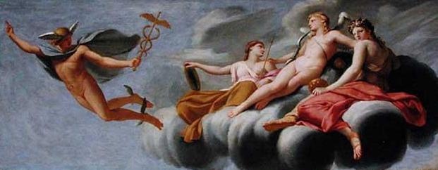 L'Amour, entouré de la Jeunesse et de la Beauté, ordonne à Mercure d'annoncer son pouvoir à l'univers - Eustache Le Sueur