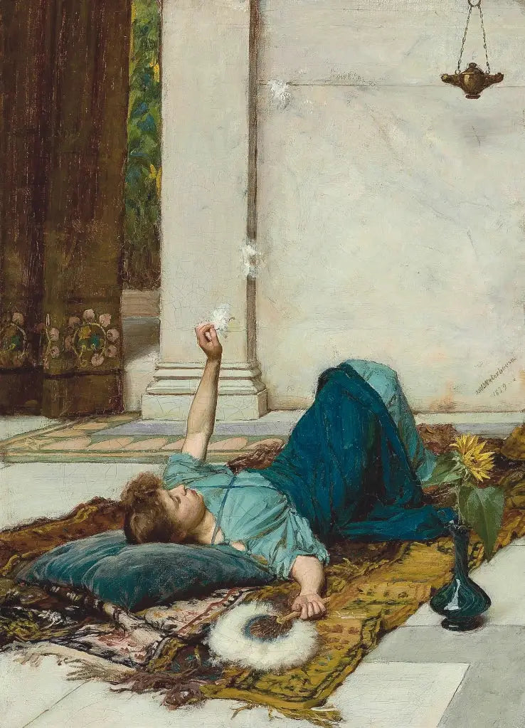 L'éventail à plumes blanches - John William Waterhouse