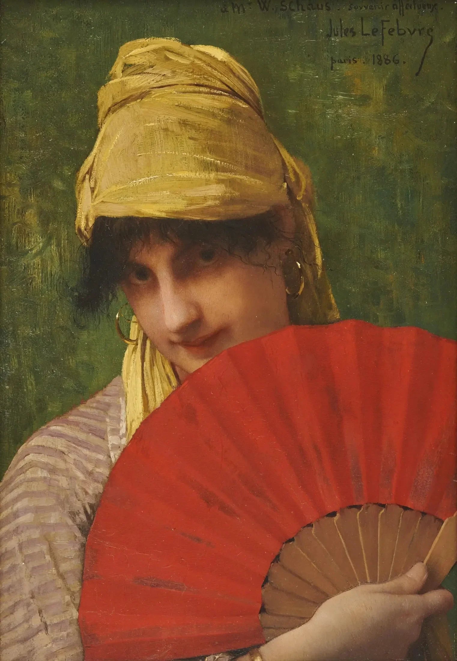 L'éventail rouge - Jules Lefebvre image 1 copie de tableau peinte à la main