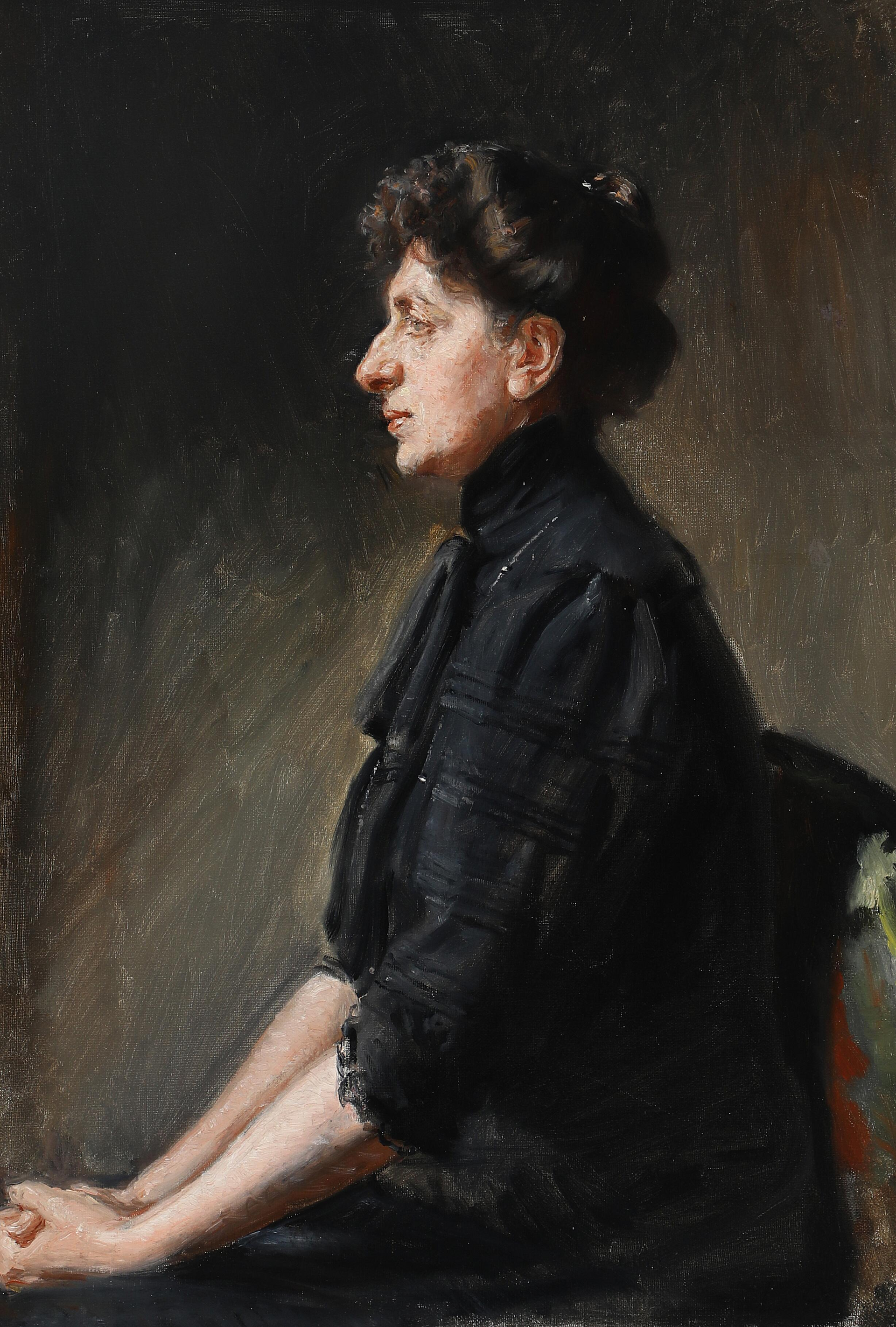 La chanteuse Elisabeth Dons, assise, vêtue de noir. - Michael Peter Ancher image 1 copie de tableau peinte à la main
