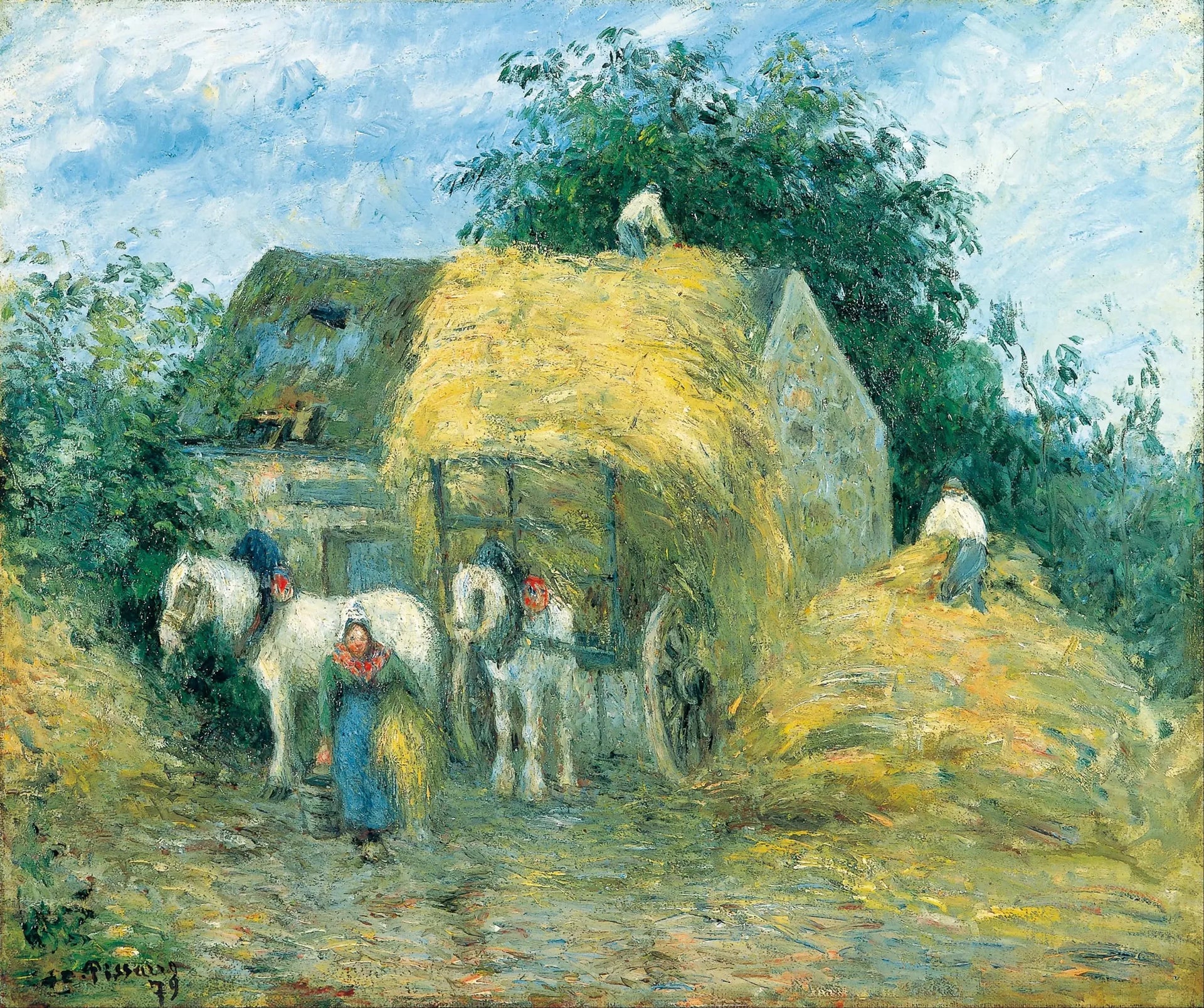 La Charrette de paille, Montfoucault - Camille Pissarro image 1 reproduction de peinture à l’huile