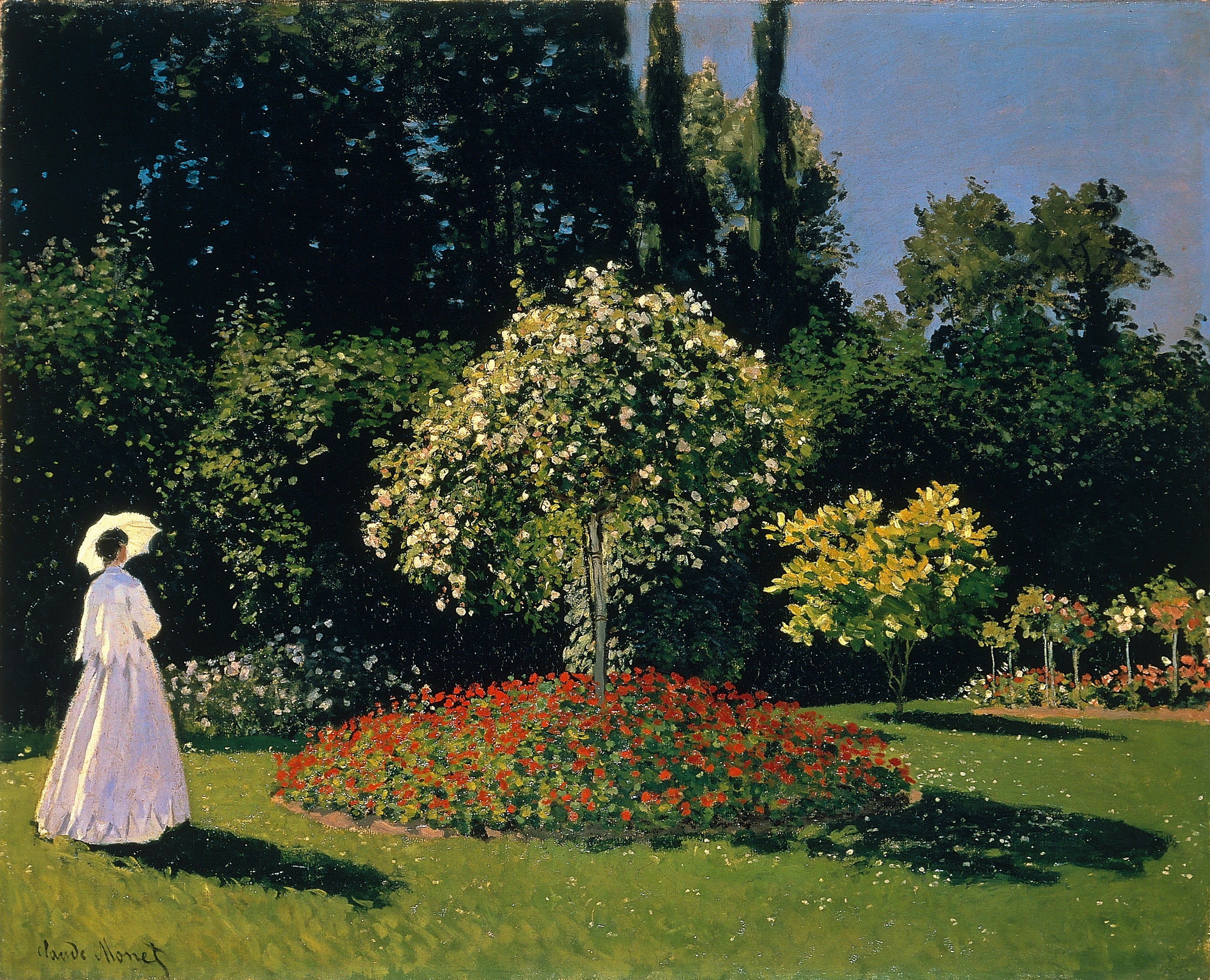 Reproduction du tableau « La Dame en blanc au jardin - Claude Monet » par Alpha Reproduction en peinture à l’huile