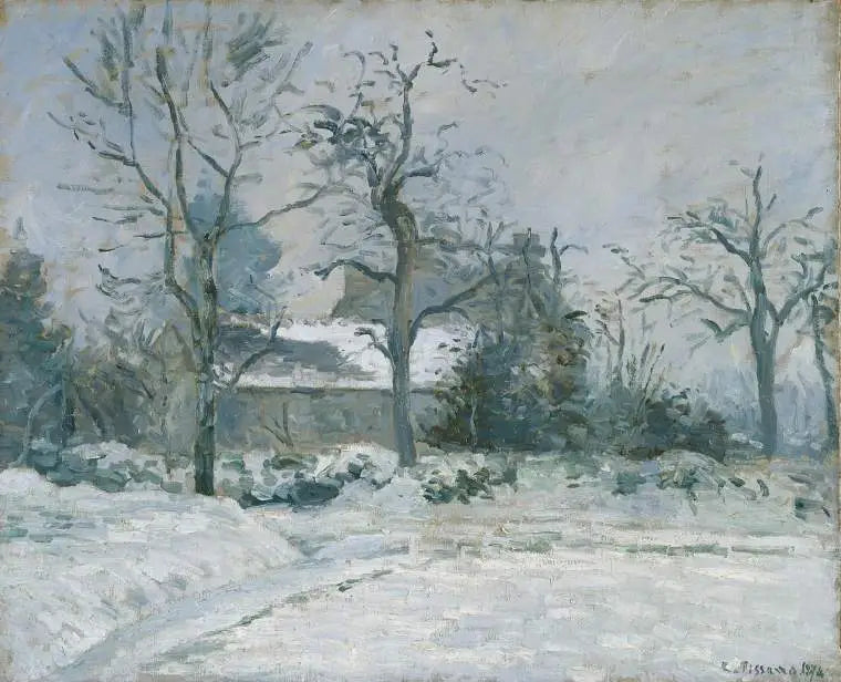 La Maison de la Piette, Montfoucault, effet de neige - Camille Pissarro