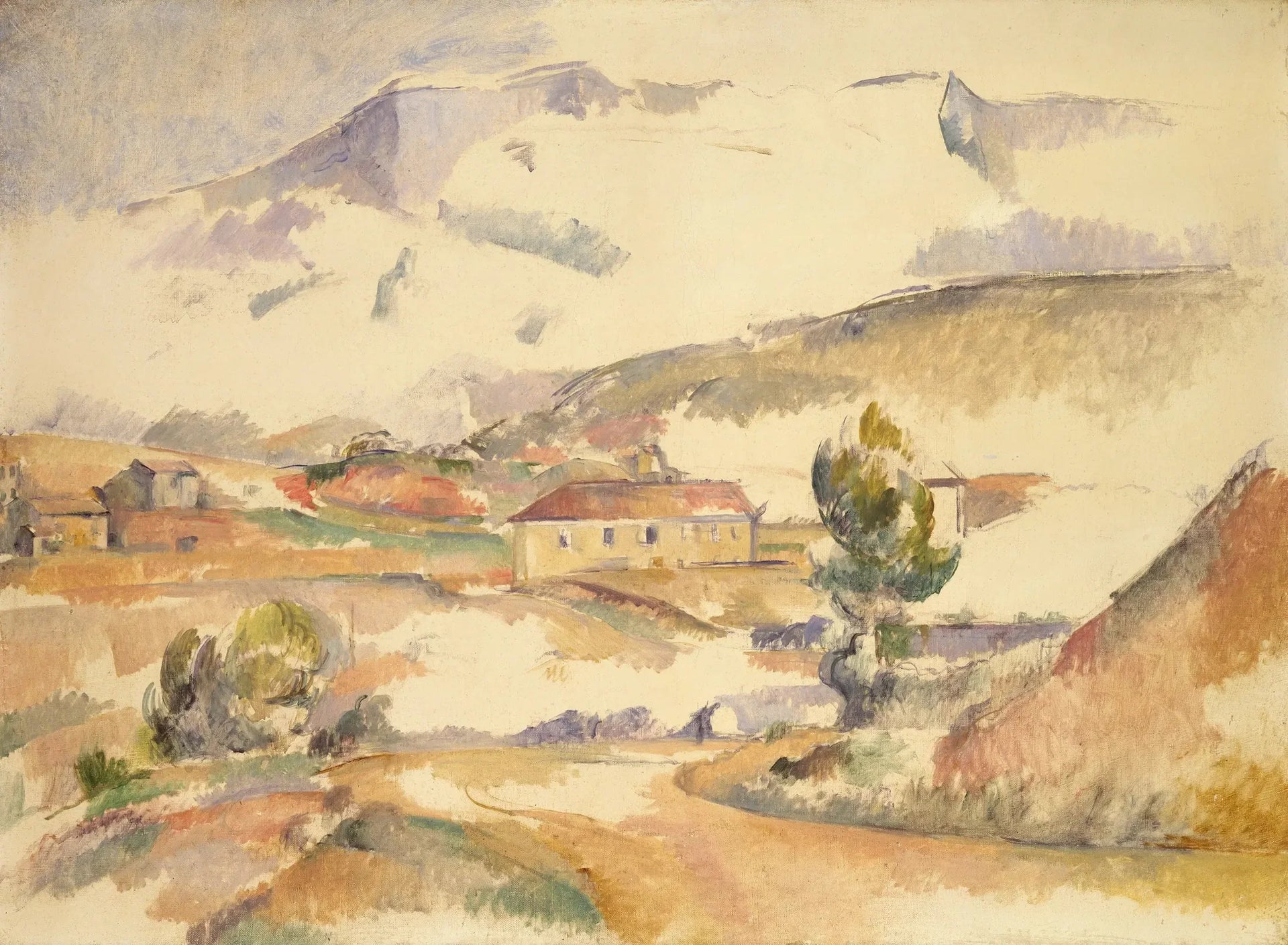 La montagne Sainte-Victoire vue du Pont de Bayeux à Meyreuil - Paul Cézanne image 1 reproduction d’œuvre d’art à l’huile