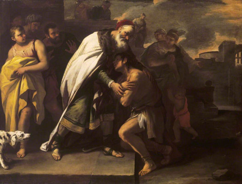 La parabole du fils prodigue : accueilli à la maison par son père - Luca Giordano