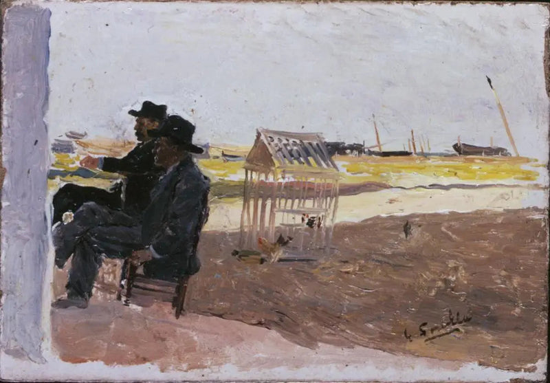 La Plage, Valence (Deux Hommes Assis) - Joaquín Sorolla