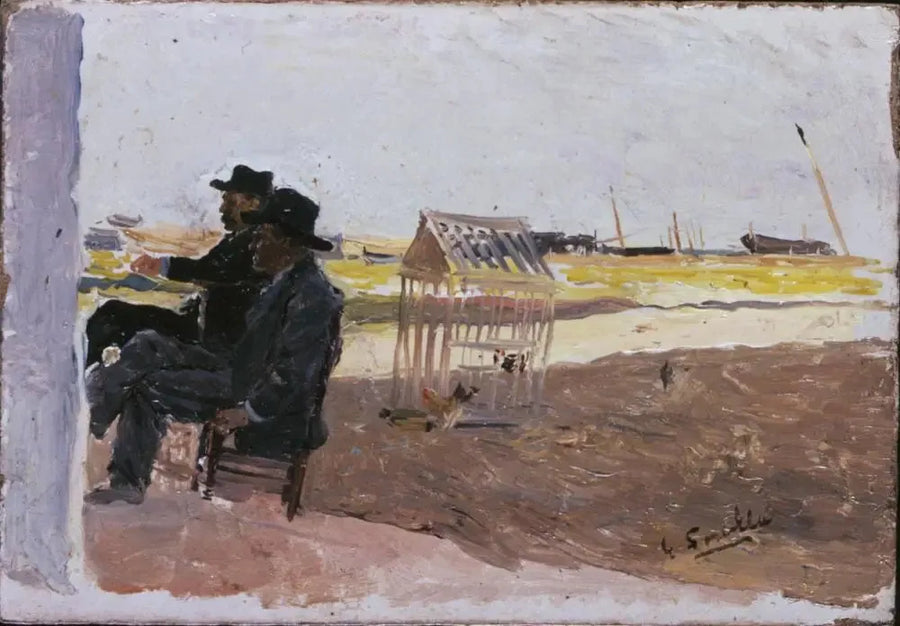 La Plage, Valence (Deux Hommes Assis) - Joaquín Sorolla