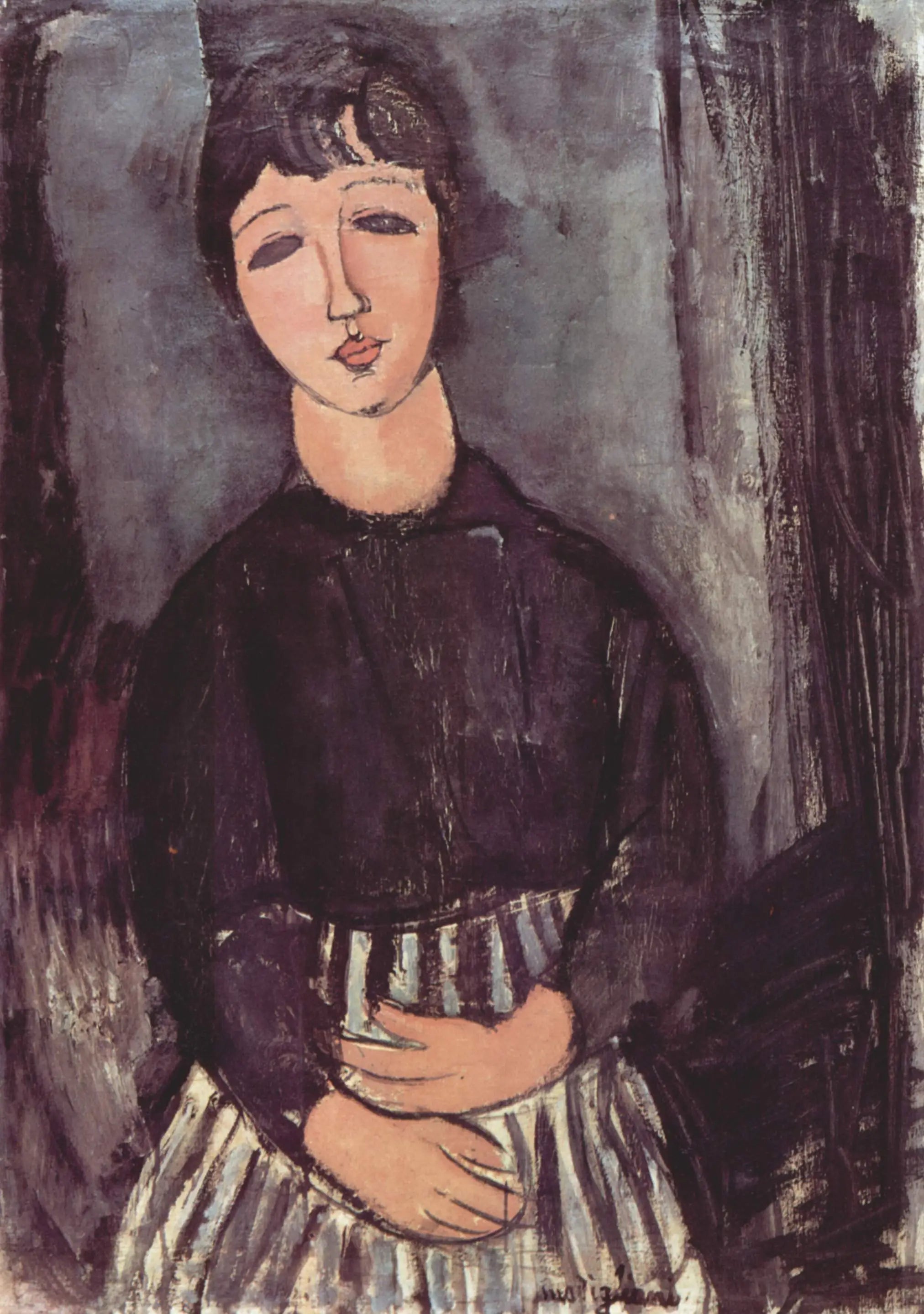 Reproduction du tableau « La servante au tablier rayé - Amedeo Modigliani » par Alpha Reproduction en peinture à l’huile