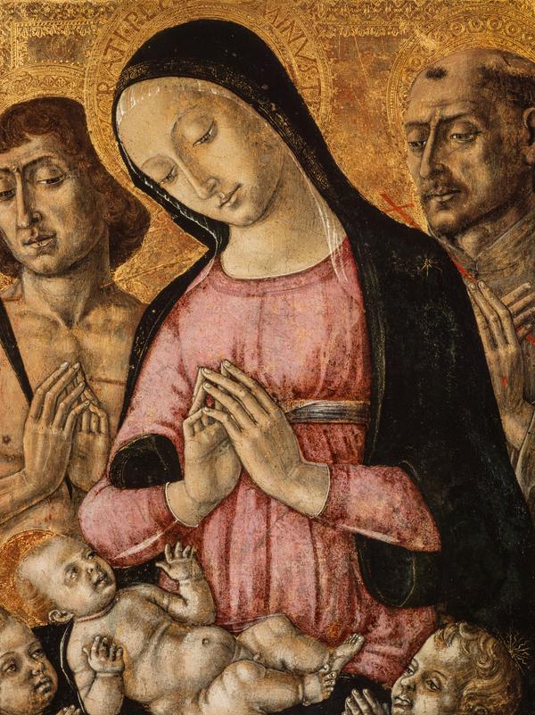 La Vierge à l'Enfant avec saint Sébastien, saint François et des anges - Matteo di Giovanni